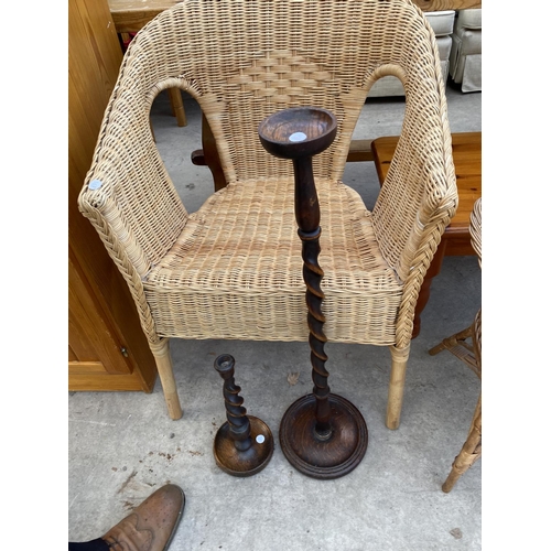 2149 - TWO WICKER CONSERVATORY CHAIRS AND A PINE COFFEE TABLE ETC