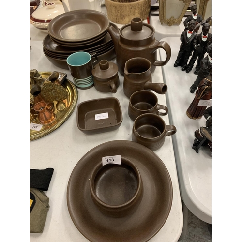 113 - A SELECTION OF LANGLEY WARE TO INCLUDE PLATES,  TEAPOT, JUG AND BOWL