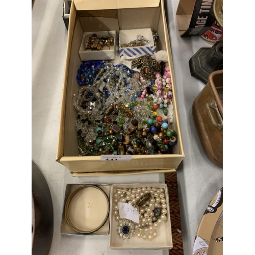 141 - A BOX OF COSTUME JEWELLERY AND BOX OF POOL BALLS