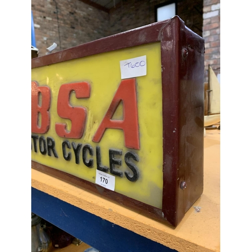 170 - A 'BSA MOTOR CYCLES' ILLUMINATED LIGHT BOX SIGN