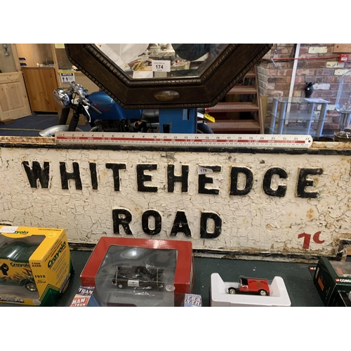 176 - A HEAVY CAST IRON BELIEVED GENUINE LIVERPOOL STREET SIGN 'WHITEHEDGE ROAD'