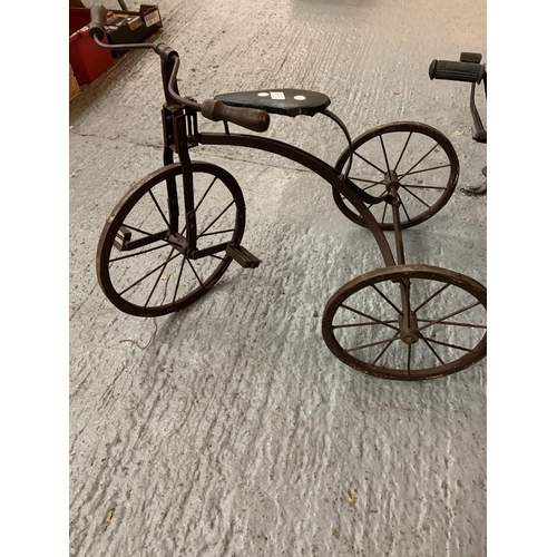 177 - A VINTAGE WOODEN AND METAL CHILDS TRICYCLE