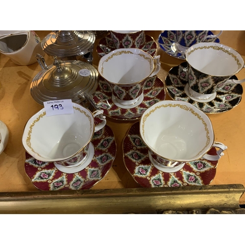 193 - A SELECTION OF VARIOUS TEA SET ITEMS TO INCLUDE 'ROYAL ALBERT' CUPS AND SAUCERS