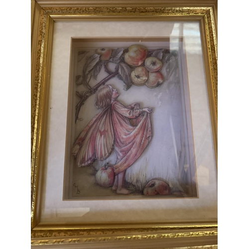 195 - A CERAMIC FIGURE OF A CLOWN AND TWO WOODEN FRAMED PICTURES