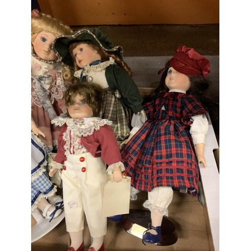 263 - FIVE PORCELAIN HEADED DOLLS TO INCLUDE A SPECIAL COLLECTORS EDITION JACK AND JILL