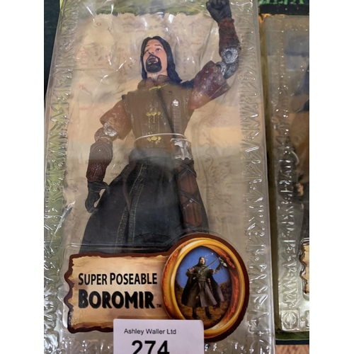 274 - A PAIR OF BOXED LORD OF THE RINGS ACTION FIGURE TO INCLUDE BOROMIR