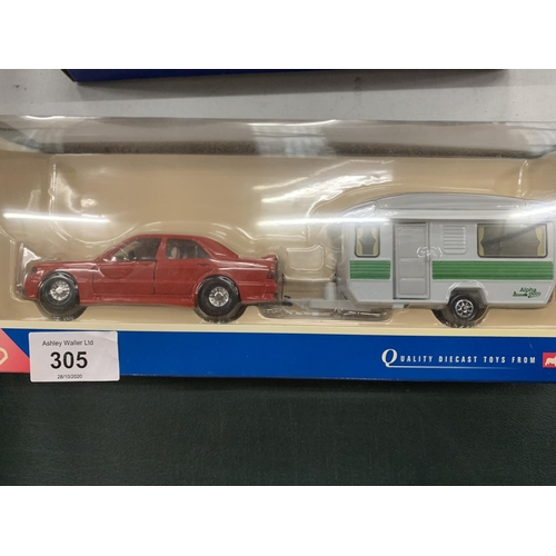 305 - A CORGI MERCEDES TOWING CARAVAN