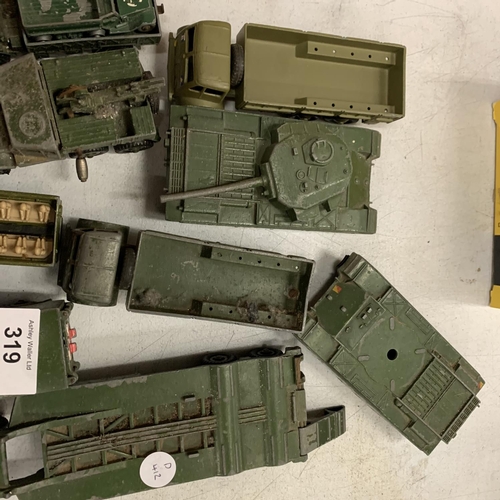 319 - A COLLECTION OF MILITARY VEHICLES AND TANKS