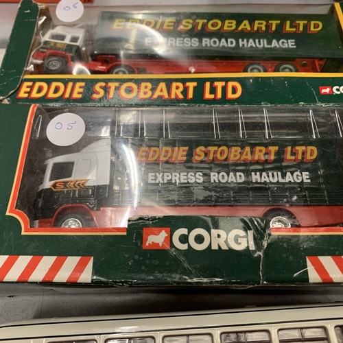 392 - THREE MODELS TO INCLUDE TWO BOXED CORGI EDDIE STOBART WAGONS AND A COACH