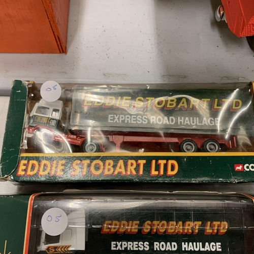 392 - THREE MODELS TO INCLUDE TWO BOXED CORGI EDDIE STOBART WAGONS AND A COACH