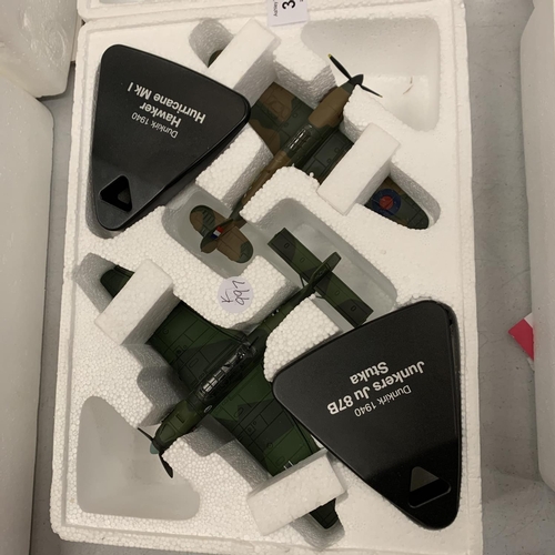 394 - FOUR DIE CAST AEROPLANES TO INCLUDE FOCKE WOLF AND HAWKER HURRICANE