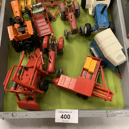 400 - A LARGE QUANTITY OF TRACTORS AND FARM IMPLIMENTS IN A WOODEN TRAY