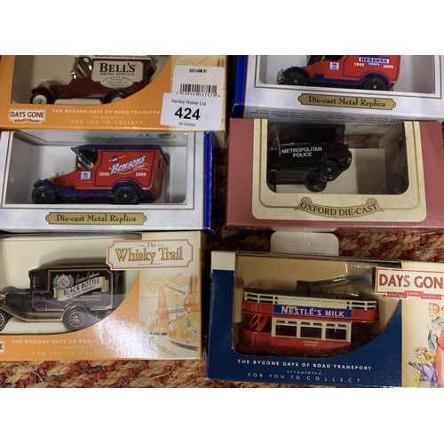 424 - TWELVE BOXED DIE CAST MODELS TO INCLUDE WHISKY VAN AND DAYS GONE TRAM