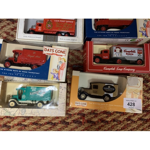 428 - A GROUP OF TEN BOXED DIE CAST MODELS TO INCLUDE A CAMPBELLS SOUP LORRY AND FIRE ENGINE