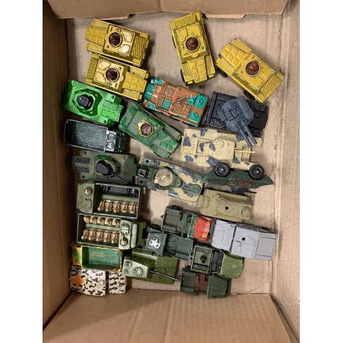 463 - AN ASSORTMENT OF MATCHBOX AND CORGI MILITARY VEHICLES TO INCLUDE TRUCKS AND TANKS