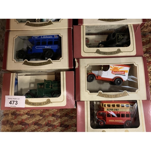 473 - THIRTEEN BOXED OXFORD DIE CAST MODELS OF VANS