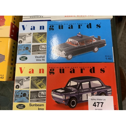 477 - AN ASSORTMENT OF VANGUARDS REPLICA MODEL VEHICLES TO INCLUDE A LIMITED EDITION SUNBEAM IMP