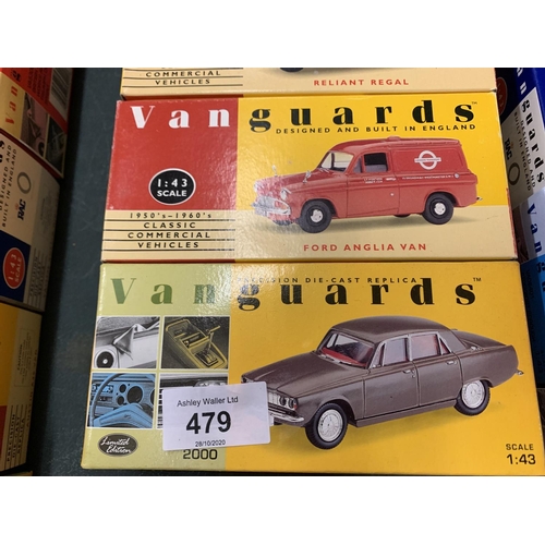 479 - AN ASSORTMENT OF VANGUARDS REPLICA MODEL VEHICLES TO INCLUDE A 'ROYAL MAIL' RELIANT REGAL