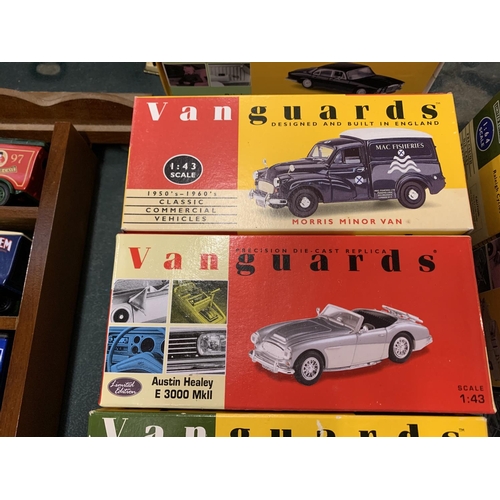 480 - A COLLECTION OF FOUR VANGUARDS REPLICA MODEL VEHICLES TO INCLUDE A 'MARTINI' FORD THAMES TRADER VAN