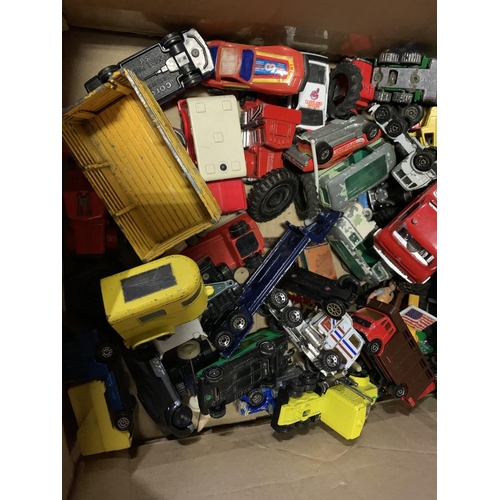 493 - AN ASSORTMENT OF DIE CAST TOYS IN 'PLAYED WITH' CONDITION TO INCLUDE TRUCKS AND CARS