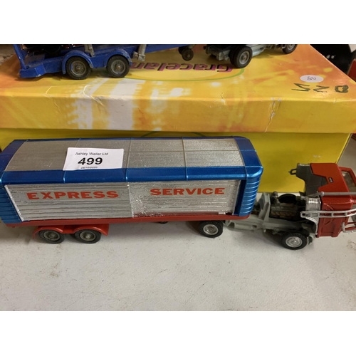 499 - TWO UNBOXED CORGI VEHICLES TO INCLUDE A FORD EXPRESS SERVICE LORRY AND A FORD CARRIMORE WITH FOUR VE... 