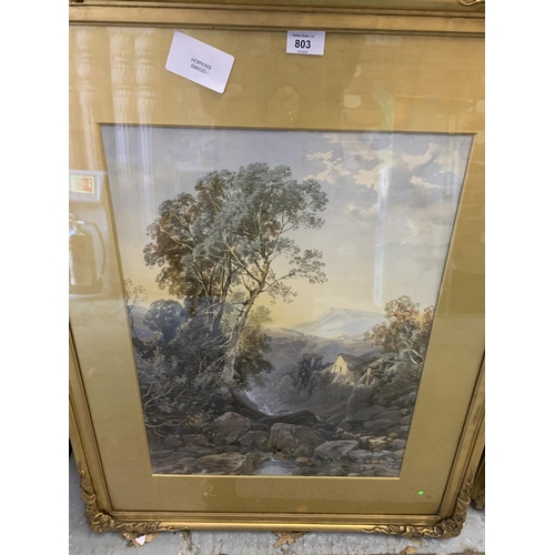 803 - A PAIR OF GILT FRAMED PRINTS, WATERFALLS