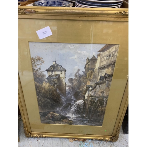 803 - A PAIR OF GILT FRAMED PRINTS, WATERFALLS