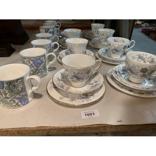 1003 - A COLLECTION OF VARIOUS BLUE AND WHITE TEA WARE TO INCLUDE COLCLOUGH ETC