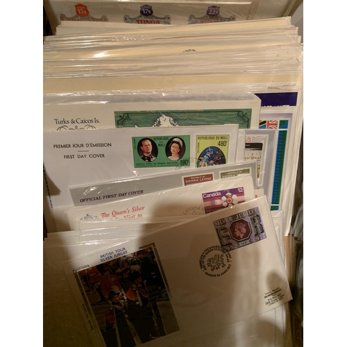 858 - TWO BOXES OF STAMPS AND FIRST DAY COVERS