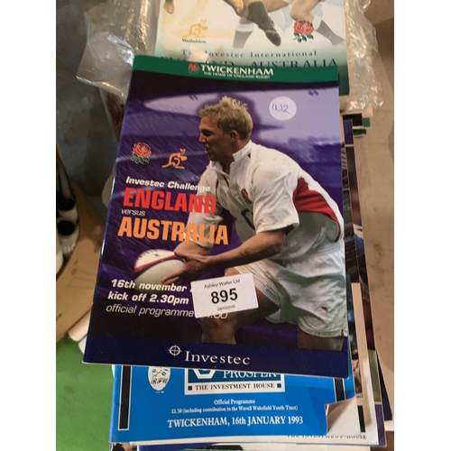 895 - A QUANTIY OF ENGLAND RUGBY PROGRAMMES 1965-2003