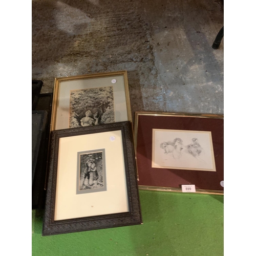 899 - A GROUP OF FRAMED PICTURES TO INCLUDE FIVE IN THE ORIENTAL STYLE, A GELDART PRINT OF OTTERS AND TWO ... 