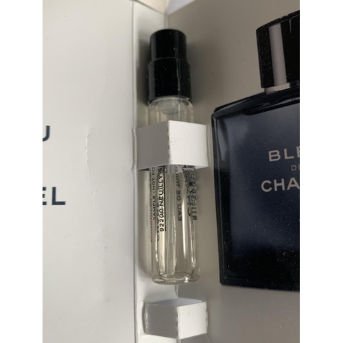 618 - THREE CHANEL PARIS PERFUME SAMPLES IN A CASE TO IONCLUDE BLEU AND CHANCE