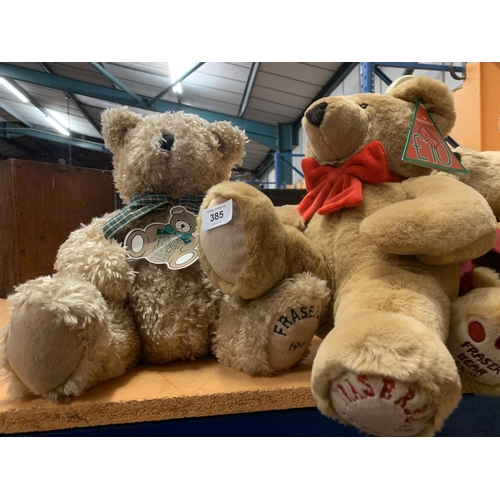 385 - A COLLECTION OF FRASER BEARS TO INCLUDE A LIMITED EDITION 2001 BOXED BEAR