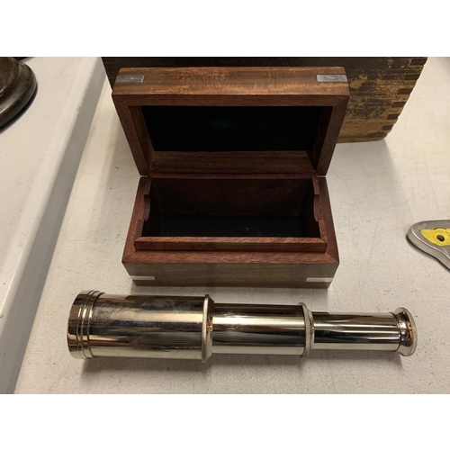 39A - A CHROME TELESCOPE IN A WOODEN BOX