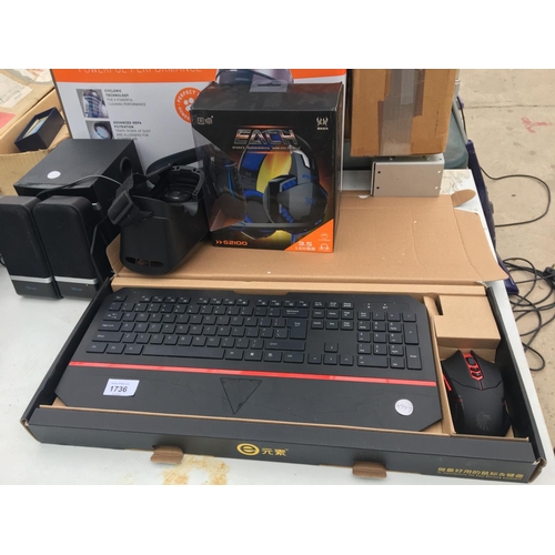 1736 - AN ASSORTMENT OF GAMING ITEMS TO INCLUDE A KEYBOARD AND MOUSE AND A PRO GAMING HEADSET