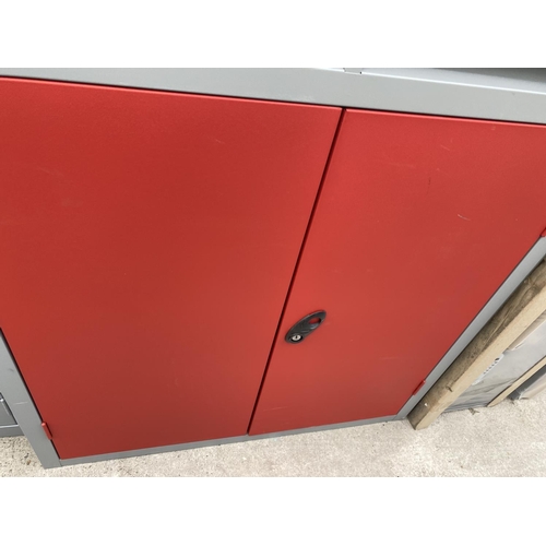 1590 - AN AS NEW RED AND GREY CABINET WITH TWO DOORS