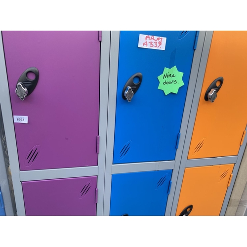 1593 - AN AS NEW MULTI COLOURED NINE DOOR LOCKER