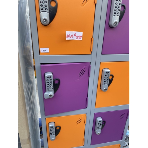 1595 - AN AS NEW ORANGE, PURPLE AND GREY TEN DOOR COMBINATION LOCK LOCKER