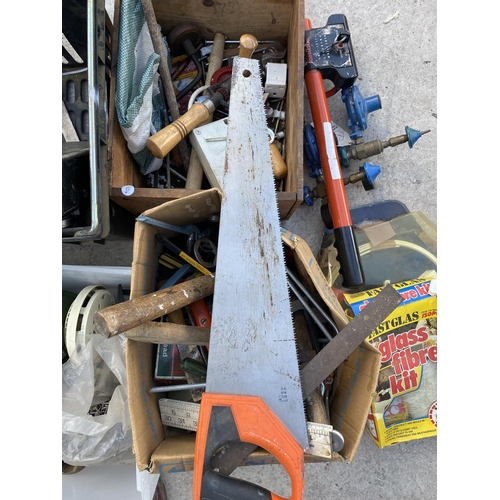 1605 - VARIOUS TOOLS AND HARDWARE - SAW, STEERING LOCK, GAS VALVES ETC