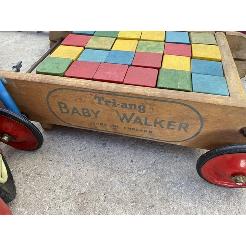 1609 - A CHILD'S PEDAL CAR, A VINTAGE TRIANG BABY WALKER (COMPLETE) AND VARIOUS BOARD GAMES