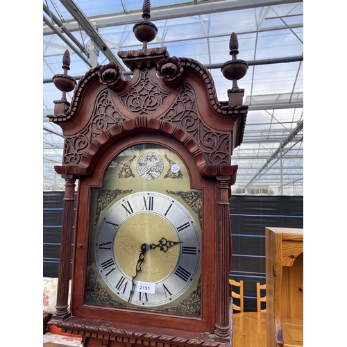 2151 - A REPRODUCTION 'TEMPUS FUGIT' LONGCASE CLOCK IN CHIPPENDALE STYLE CASE