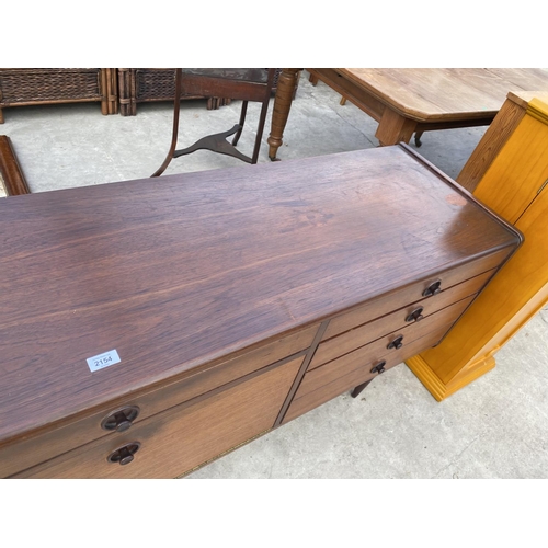 2154 - A RETRO TEAK SIDEBOARD BY HOPEWELLS OF NOTTINGHAM, ENCLOSING CUPBOARD, FIVE DRAWERS AND DROP DOWN FR... 