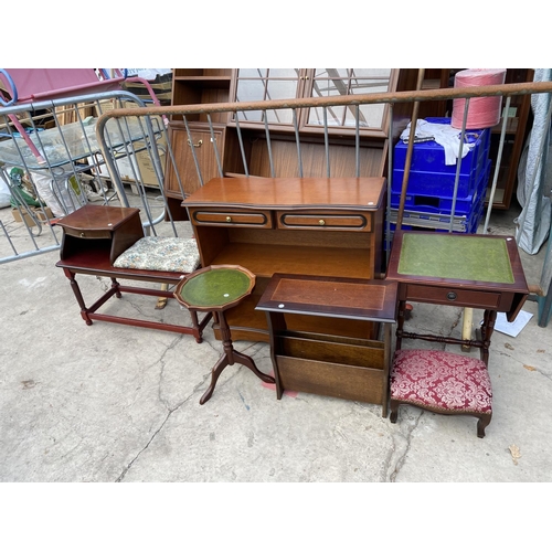 2158 - A TELEPHONE TABLE/SEAT, AND A SMALL BOOKCASE