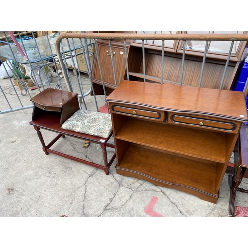 2158 - A TELEPHONE TABLE/SEAT, AND A SMALL BOOKCASE