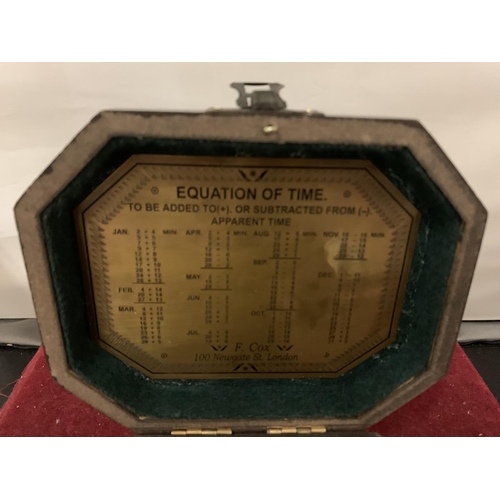 97 - A BOXED F.COX SUNDIAL COMPASS