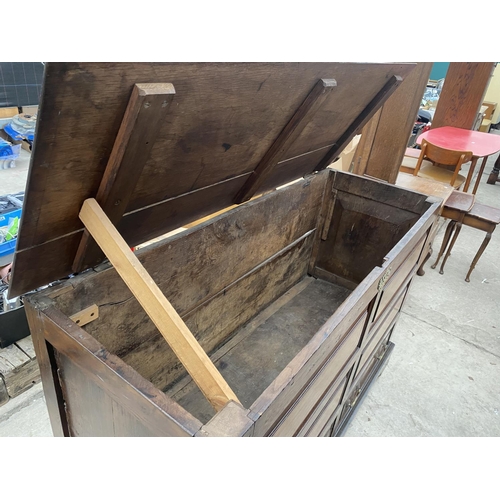 2300 - A GEORGE THE III OAK COFFER WITH 2 DRAWERS TO BASE 57