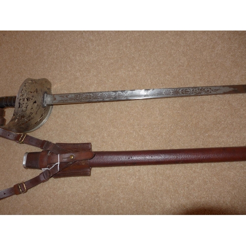 309 - A GEORGE V INFANTRY OFFICERS SWORD, 81CM BLADE, WITH ACID ETCHED DECORATION AND MAKER C BOYTON & SON... 