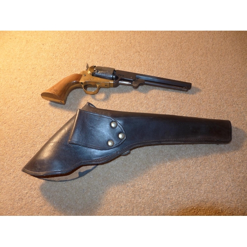 329 - A BLANK FIRING COPY OF A NAVY COLT REVOLVER, LENGTH 35CM, TOGETHER WITH A BLACK LEATHER U.S. HOLSTER