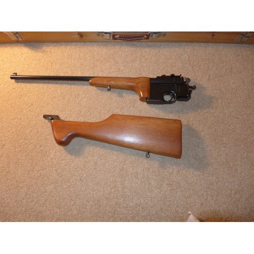 352 - A NON FIRING COPY MAUSER C96 CARBINE, LENGTH 89CM, TOGETHER WITH A WOODEN CASE