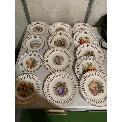 873 - A COLLECTION OF CERAMIC PLATES WITH DECORATIVE OUTER EDGING